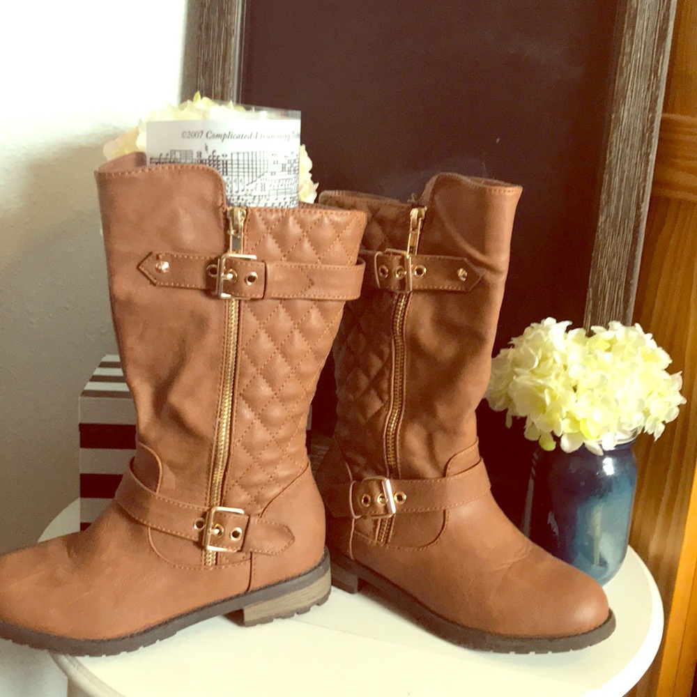 Girls size 3 brown quilted knee high boots